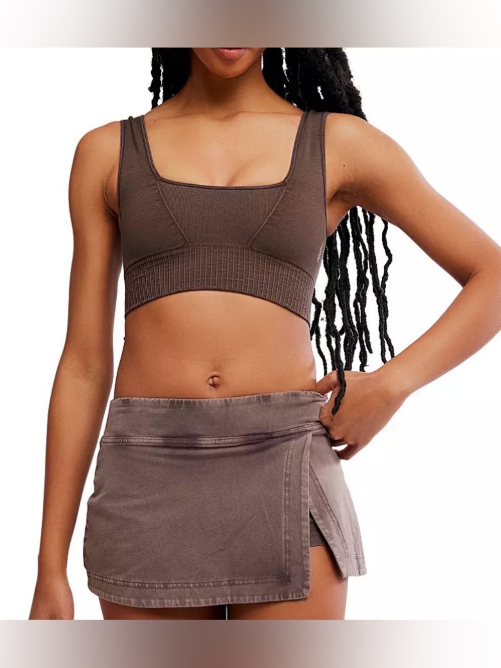 NWT Free People Good Karma Square-Neck Bra in Color: Washed Chocolate/ Cocoa